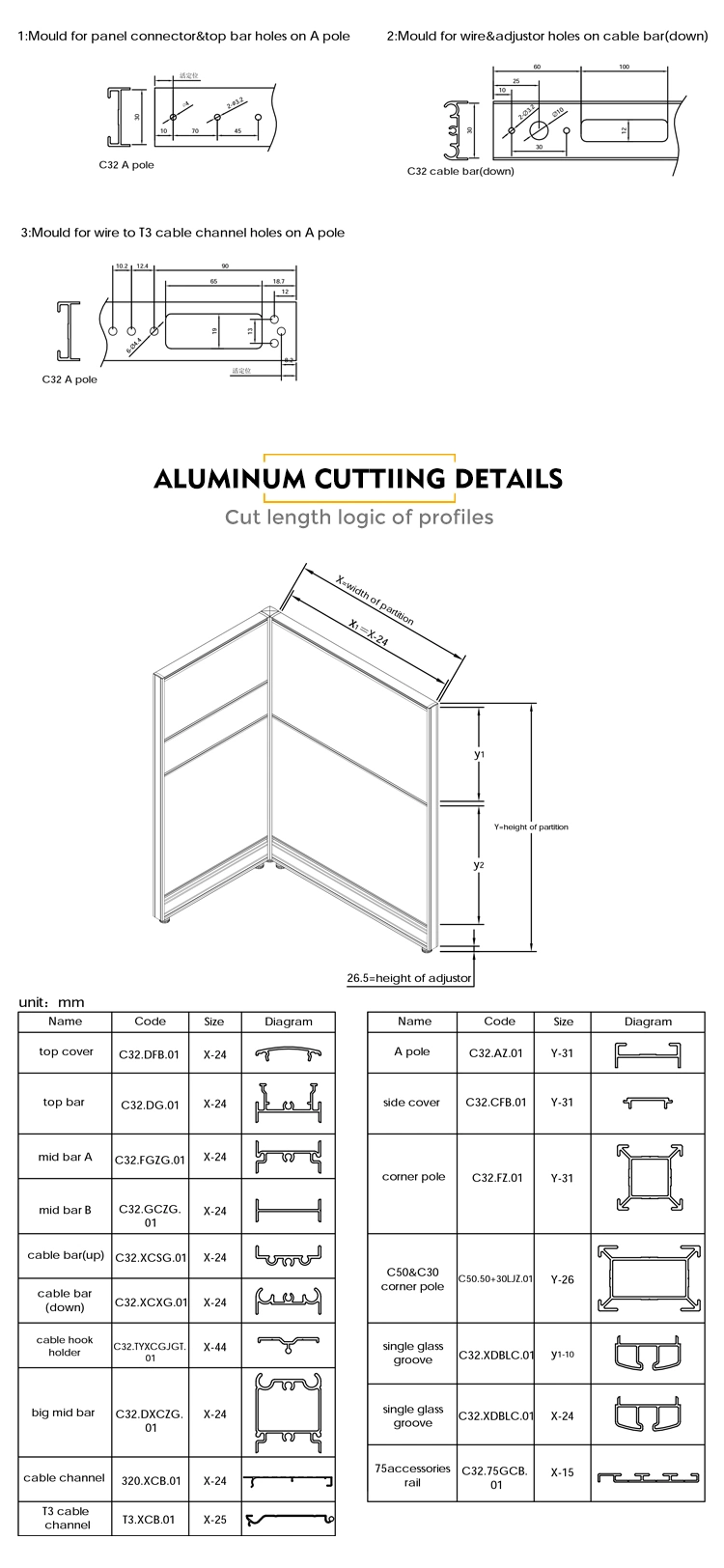 Wholesale Aluminium China Profile Aluminum Office Furniture Accessory